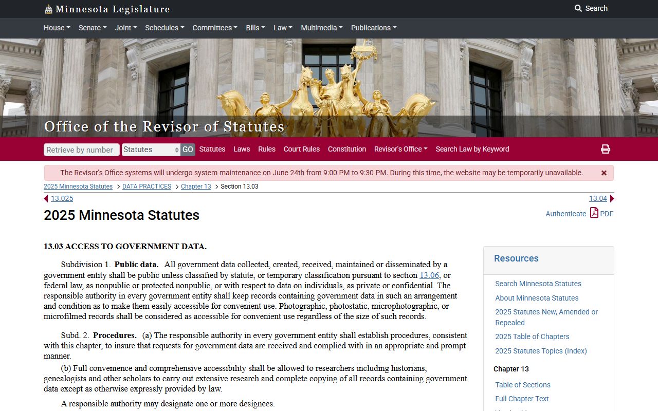 Chisago County court records Minnesota Government Data Practices Act access provision