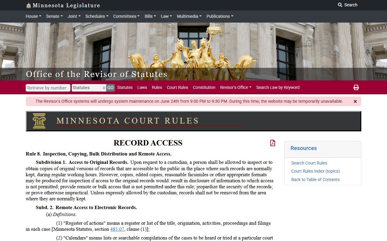 Chisago County court records Rule 8 remote access limits