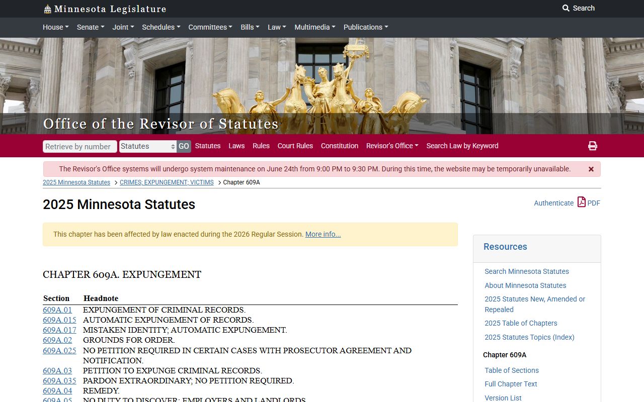 Chisago County criminal court records Minnesota expungement chapter
