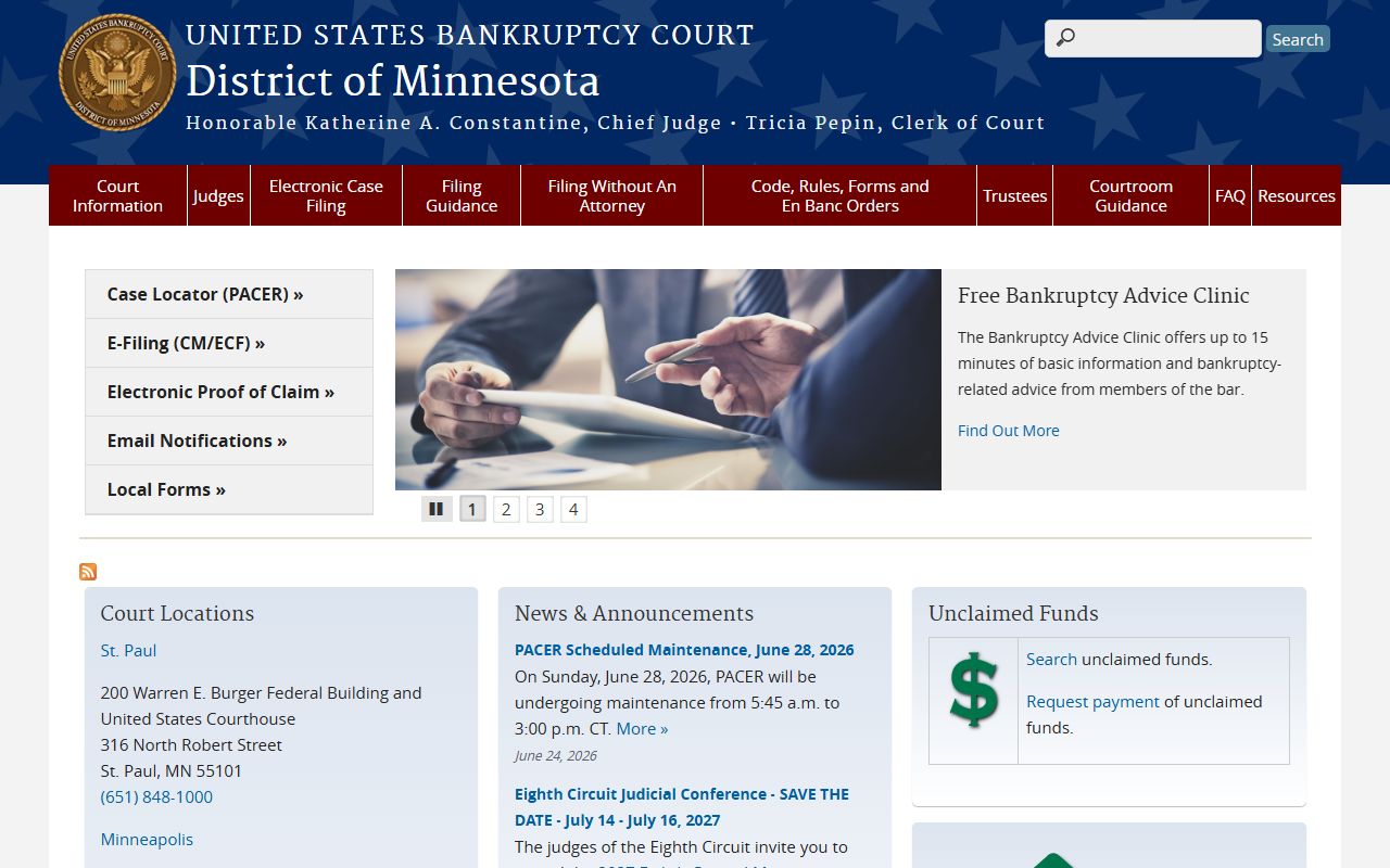 Chisago County District Court records and Minnesota bankruptcy court access