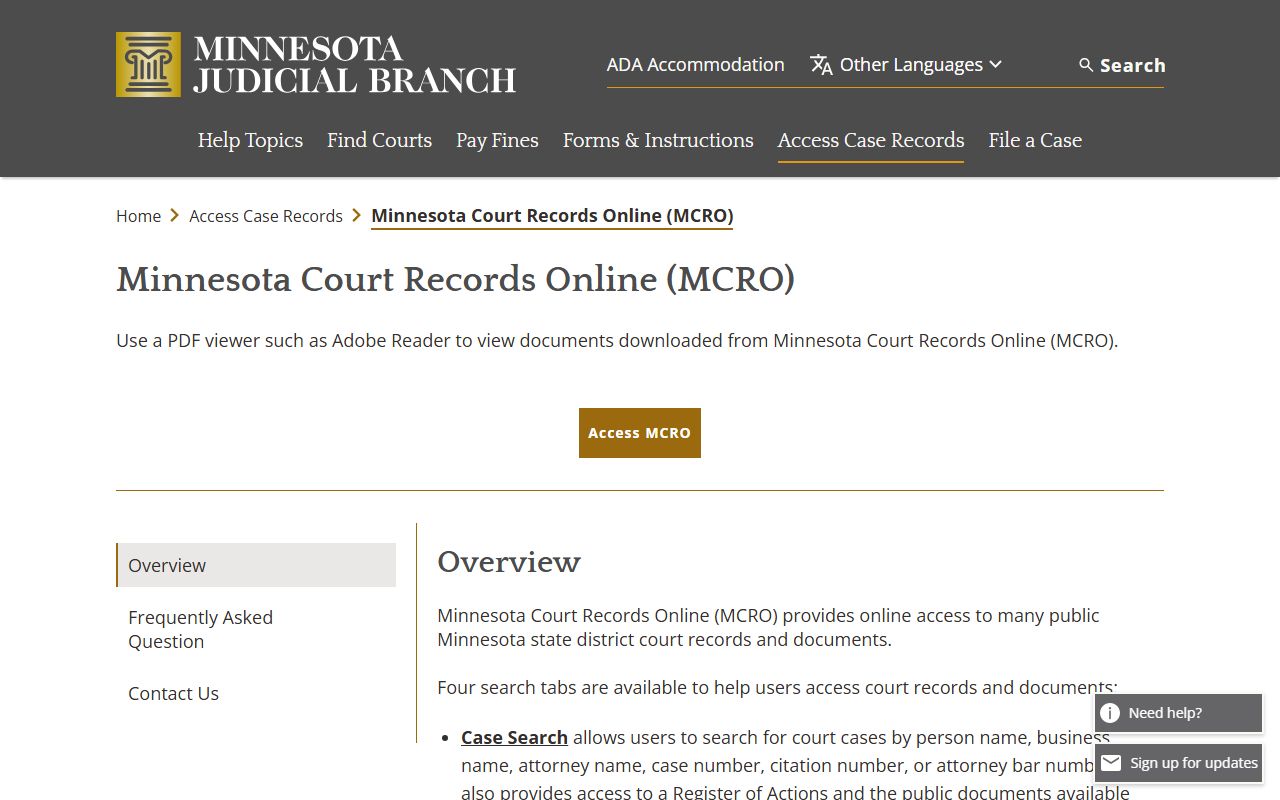 Chisago County court records MCRO overview