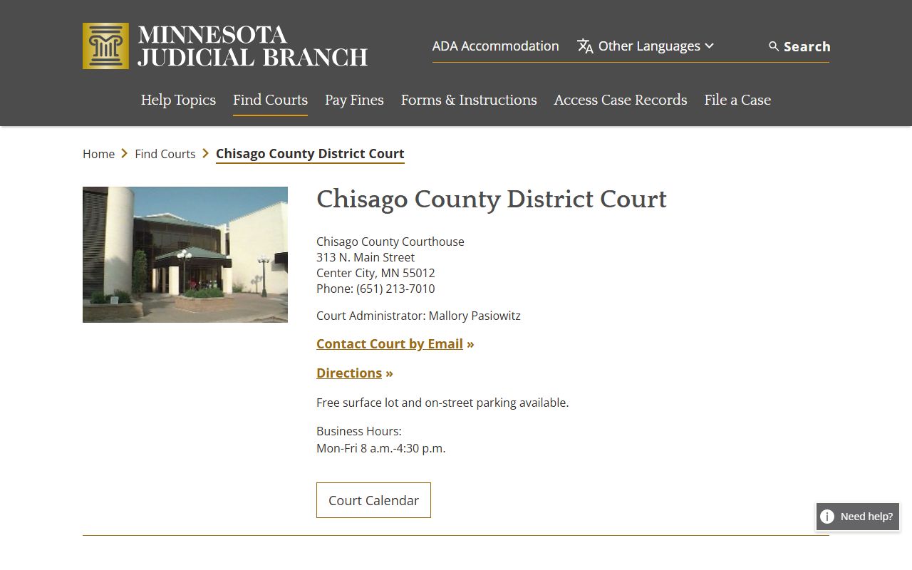 Chisago County court records District Court page