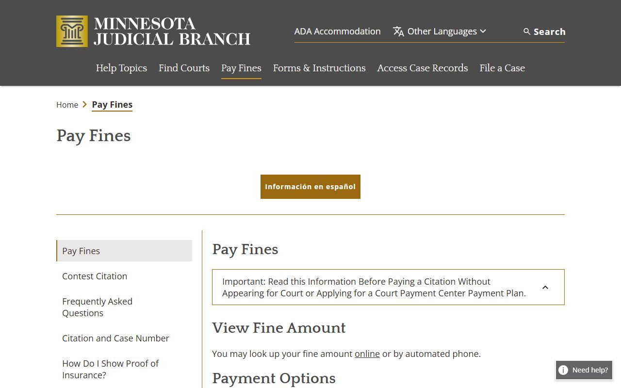 Chisago County traffic court records and Minnesota pay a fine page