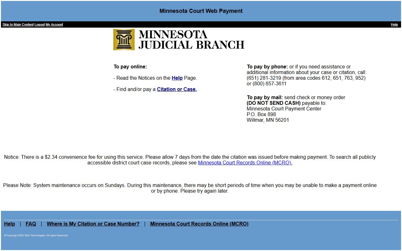 Chisago County traffic court records and Minnesota Court Web Payment search